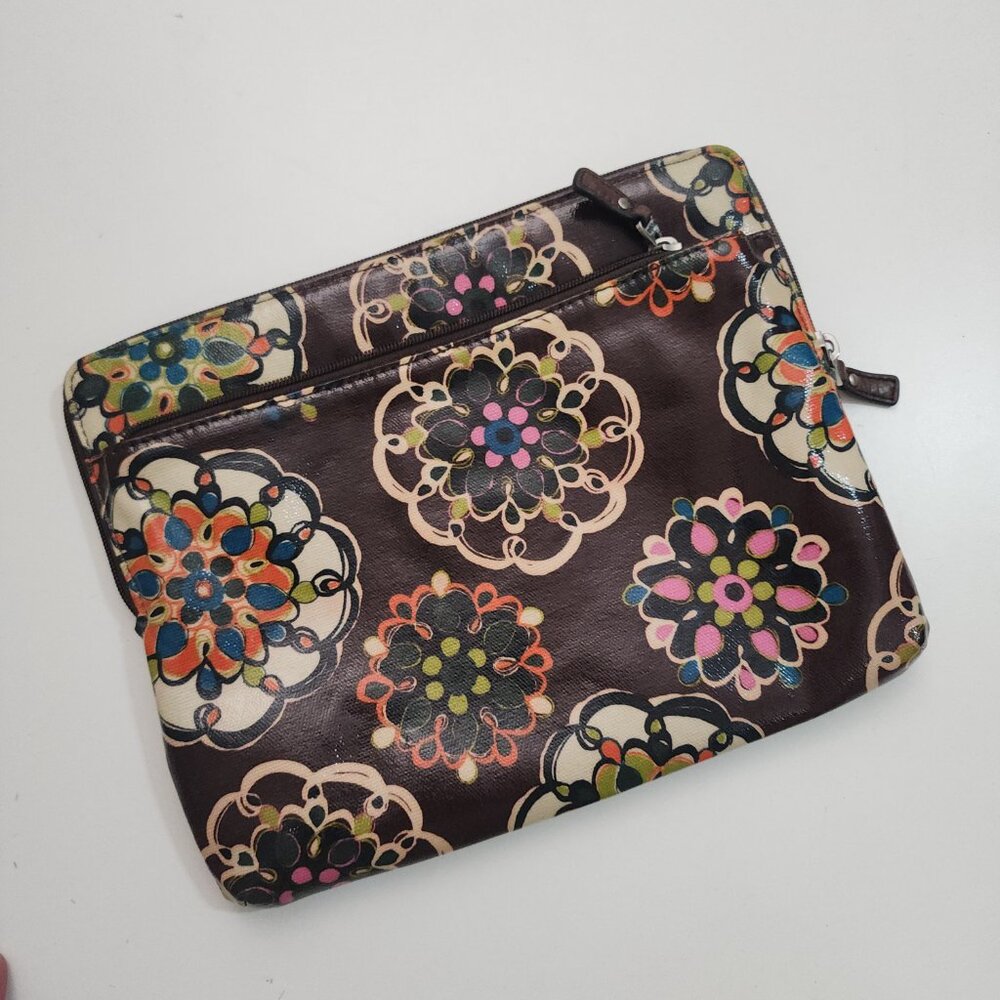 Fossil Floral Medallion Tablet Sleeve Brown Zip Case Boho 10x8 - Picture 6 of 11
